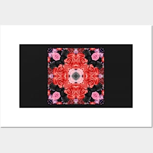 Crystal Hearts and Flowers Valentines Kaleidoscope pattern (Seamless) 31 Posters and Art